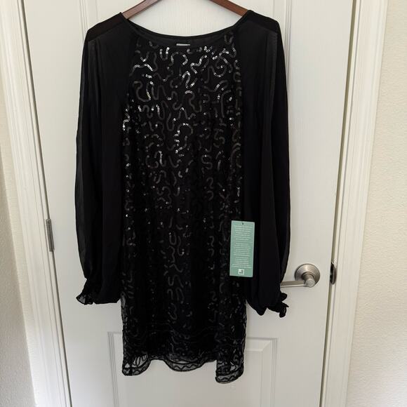 Pearl Georgina Chapman Marchesa NWT Sheer Lined Black Mini Dress Sequins Women 6 - Picture 5 of 11